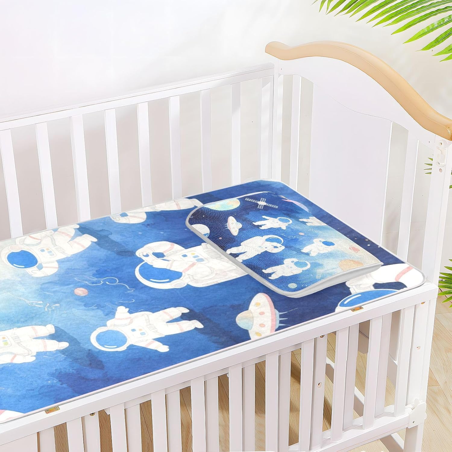 Cute Cartoon White Astronauts Cooling Baby Mattress Protector pad 28" x 52" Reusable Bed pad for Baby&Toddler