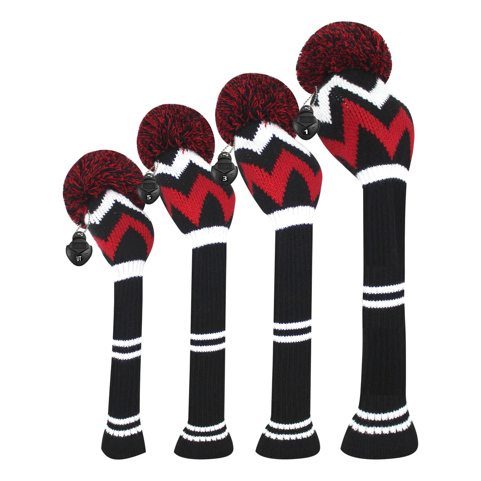 Scott Edward Knitted Golf Head Covers 4PCS Handmade Fit Well for Driver and Fairway Woods with Long Neck Pom Pom Golf Club Headcovers Set — image 1