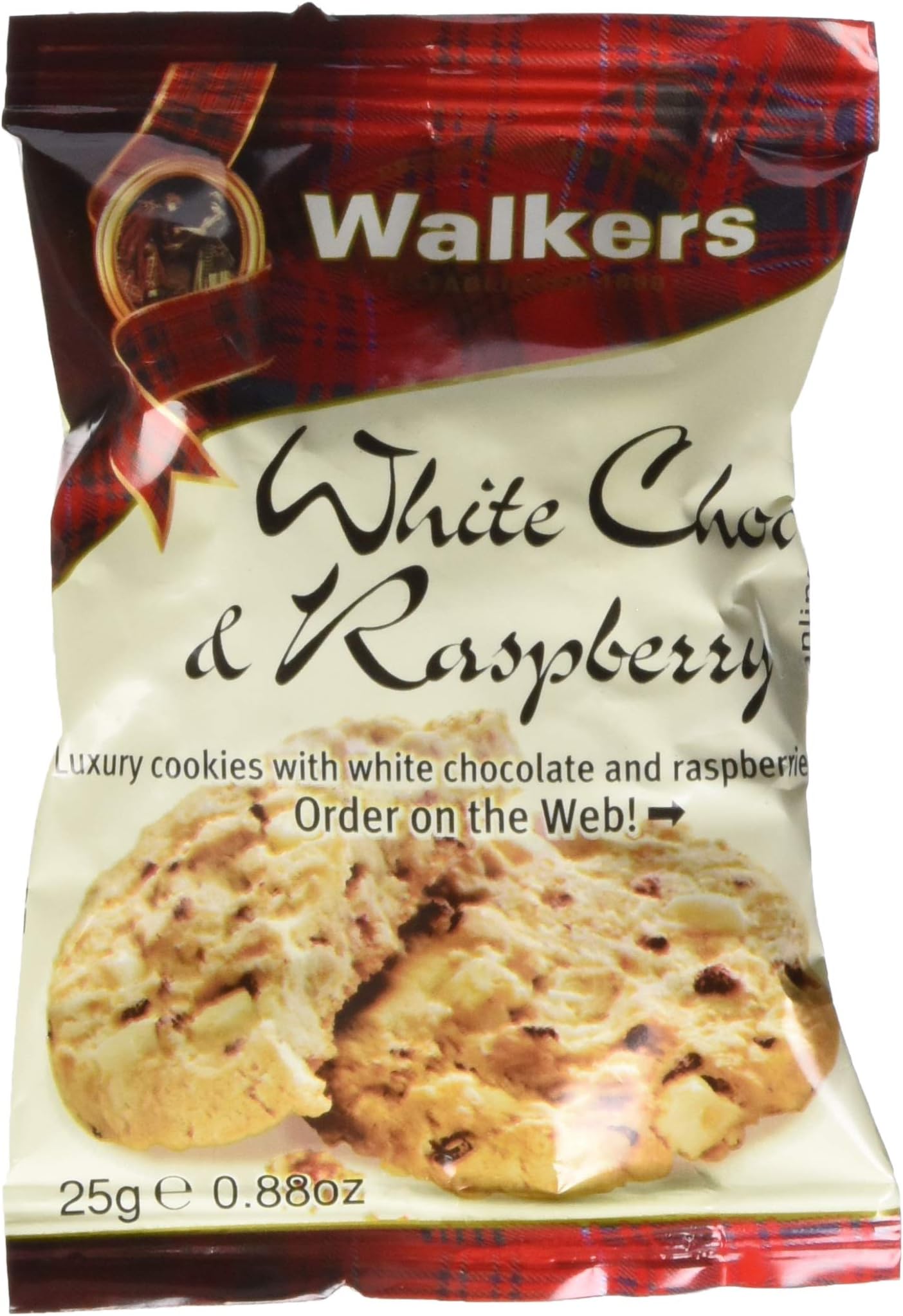 Walker's Shortbread White Chocolate & Raspberry Cookies, Pure Butter Shortbread Cookies, .88 Oz Snack Packs (Pack of 100)