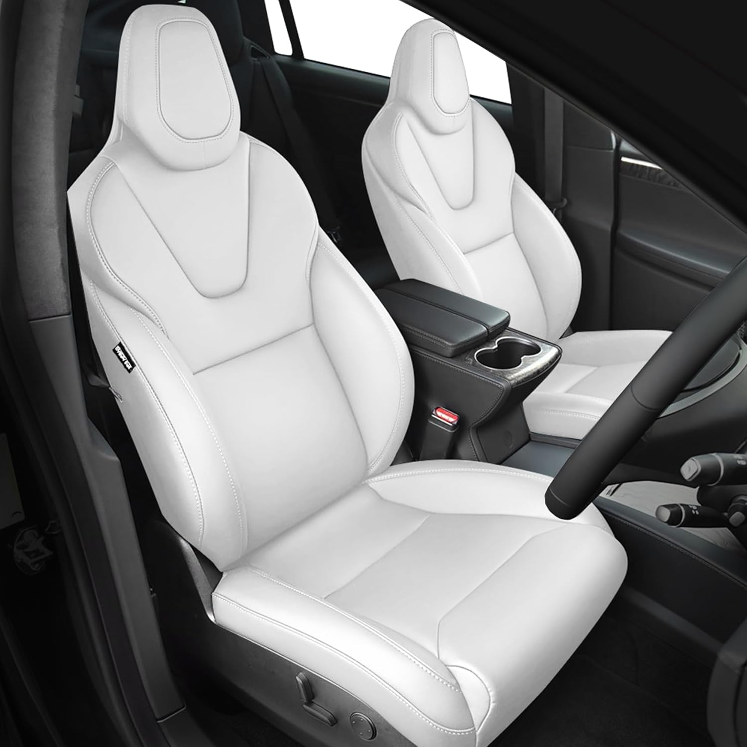 freesoo customized seat covers for tesla model x 6 seats 2016 2017 2018 2019 faux leather seat covers full set accessories, 3 row - white 2016-2019 model x 6 seats white