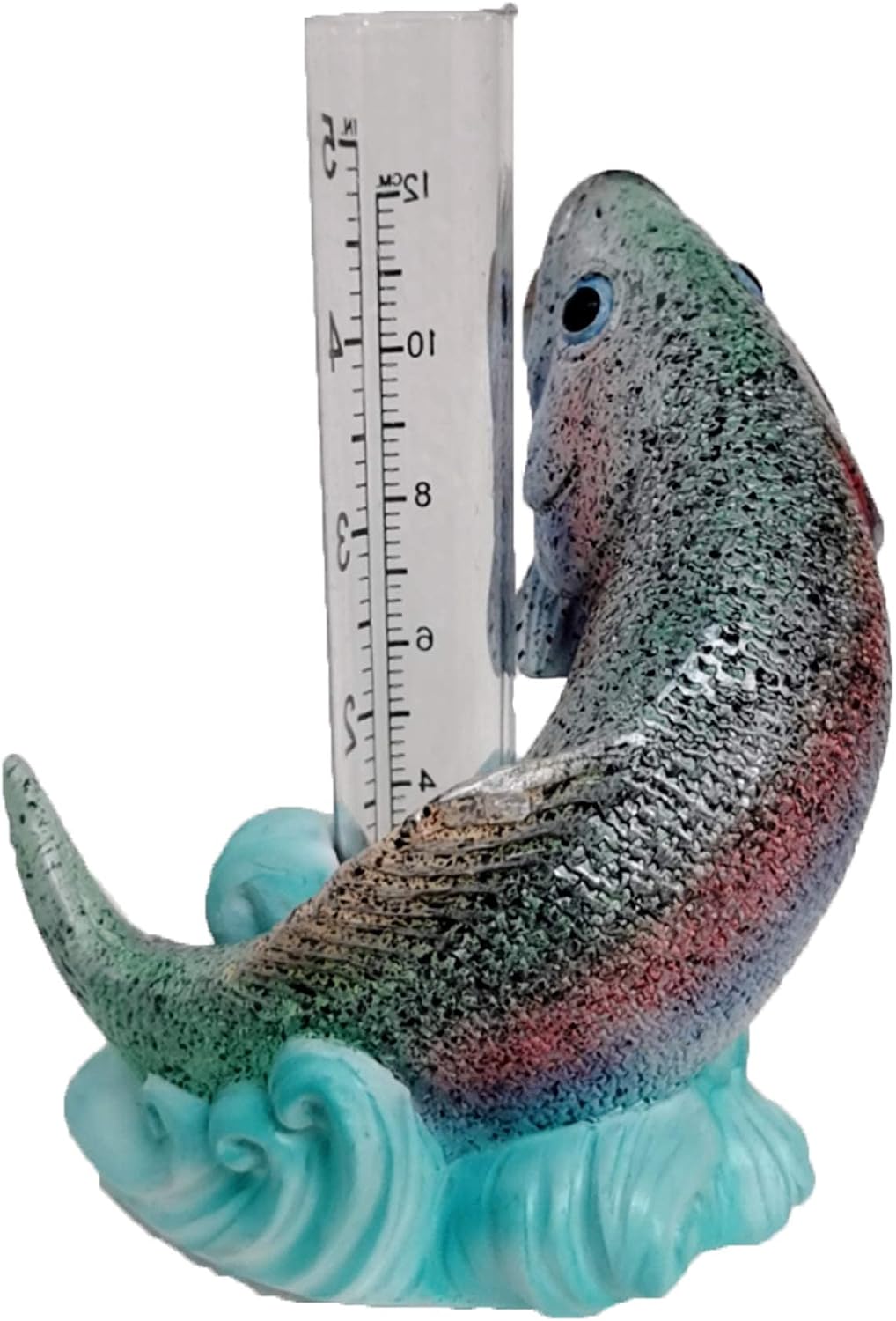 The Crabby Nook Small Rain Gauge Outdoor Garden Decor Guage for Deck or Yard Rain Water Catcher Gages Outdoors (North American Rainbow Trout)