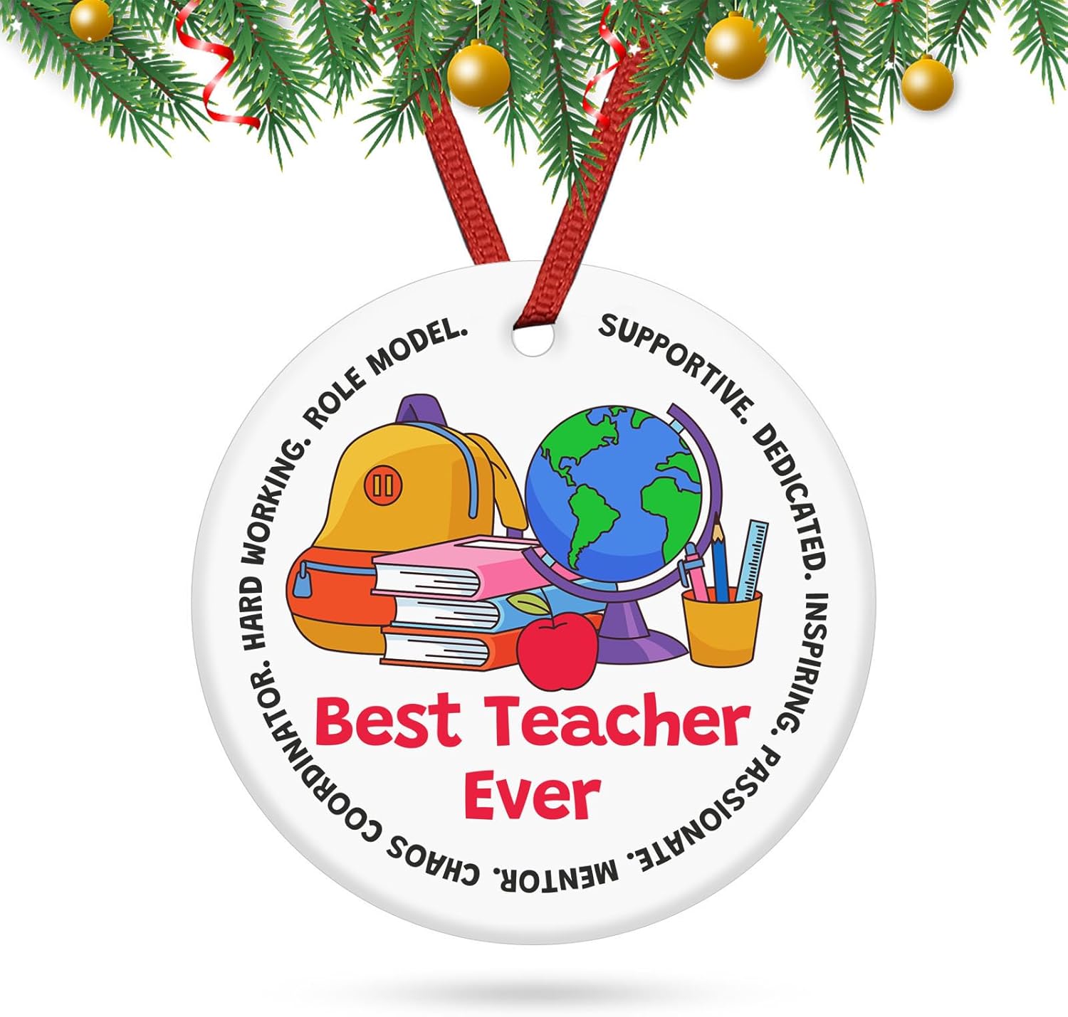 Teacher Ornaments for Christmas Tree Teacher Gifts for Christmas Birthday Retirement Gift Teachers Appreciation Gifts for Women Men Thank You Gift Xmas Ceramic Keepsake Xmas Ornaments for Coworker - Image 8