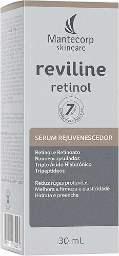 Mantecorp - Sérum Rejuvenescedor Reviline Retinol - Retinol e Retinoato Nanoencapsulados e Triplo Ácido Hialurônico - Renovação e Firmeza da Pele - 30ml