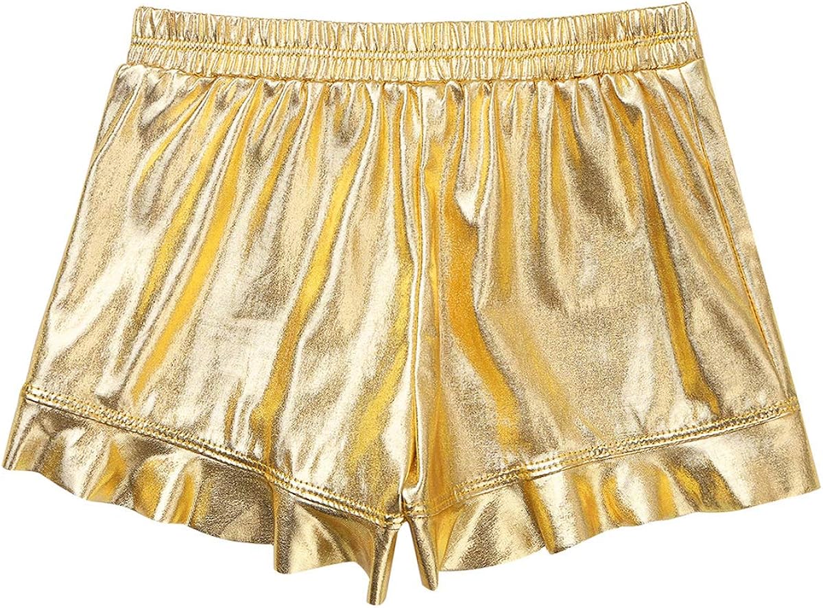 Freebily Girls High Waist Dance Shorts Cheer Gymnastics Metallic Booty Shorts Wet-Look Yoga Hot Pants Bottoms Activewear : Clothing, Shoes & Jewelry
