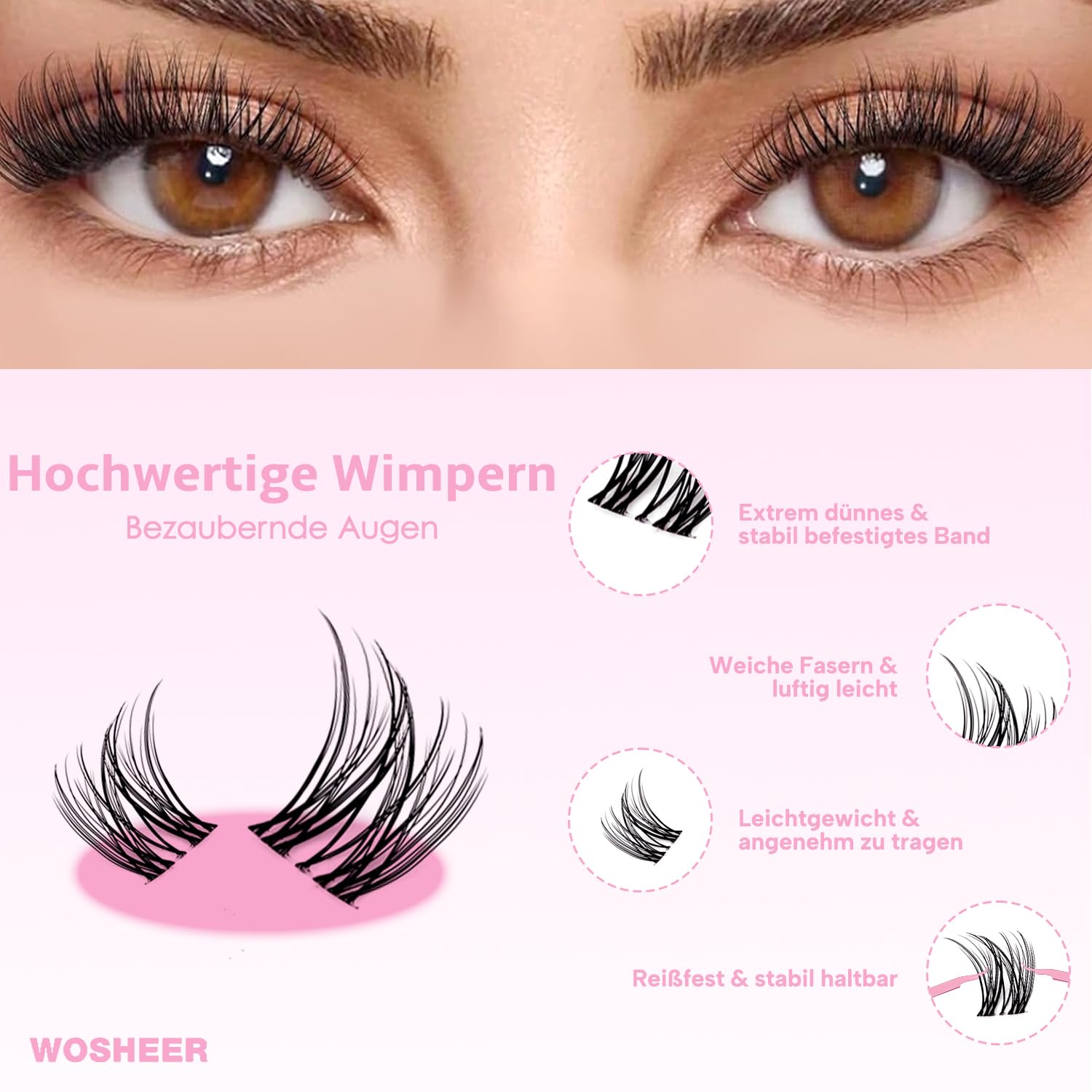 Wimpern Extensions Set, Lash Cluster Set, Wispy Natürliche Wimpern Cluster, D Curvature Diy Künstliche Wimpern with Bond and Seal & Remover (8-16mm, Rougee Set)