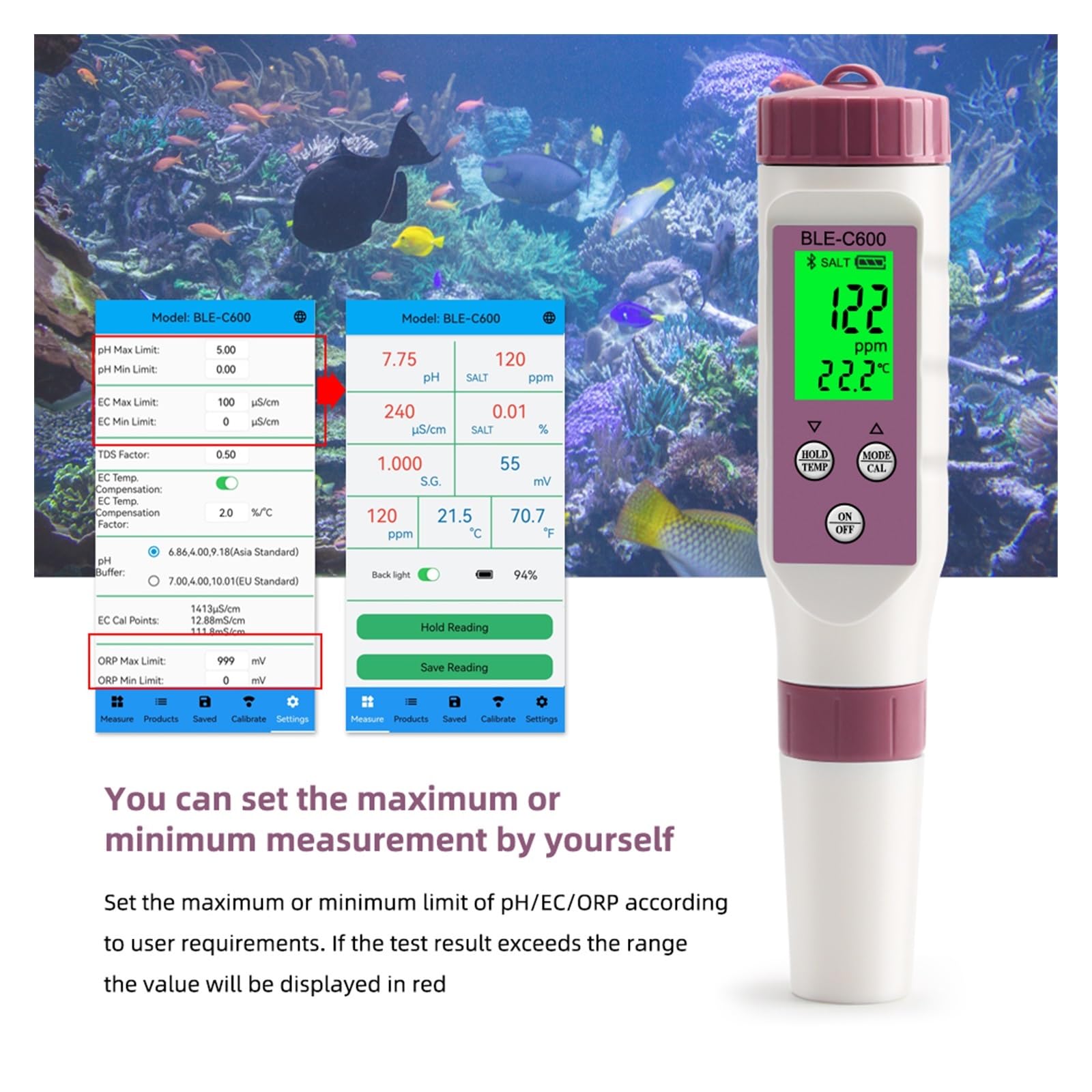 miernik PH, 7 w 1 temperatura ORP EC TDS zasolenie SG miernik PH Online Blue Tooth tester ści wody kontrola aplikacji do akwarium laboratoryjnego do picia