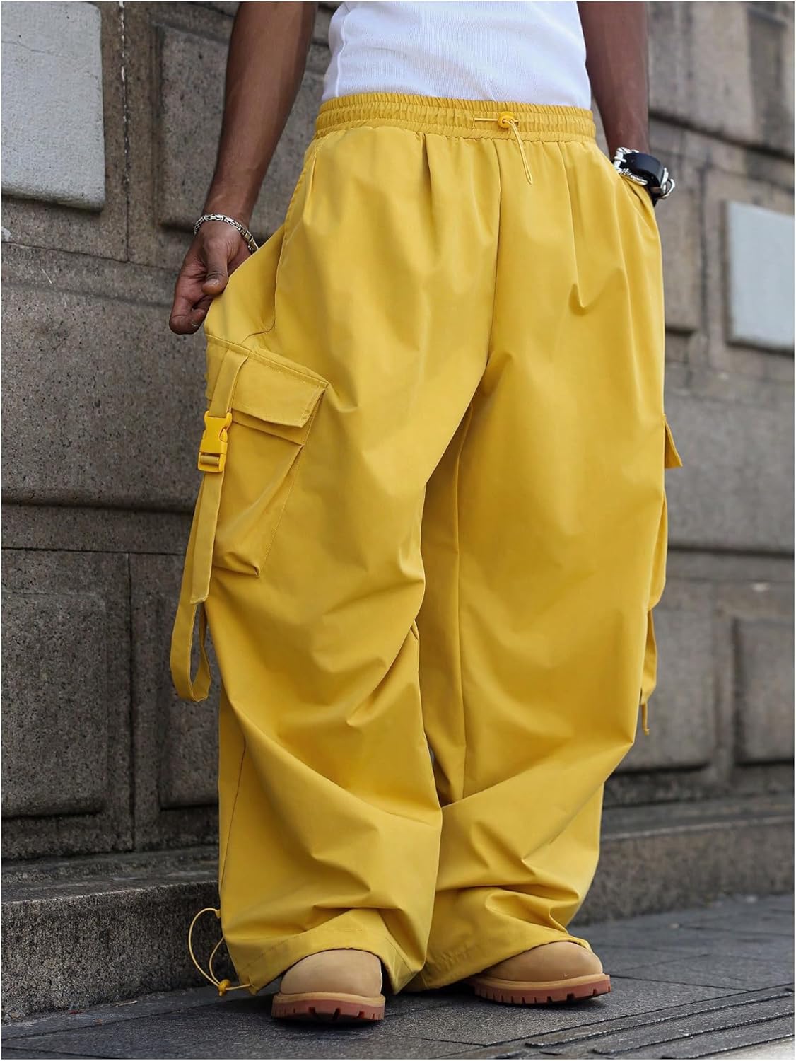 SOLY HUX Men's Baggy Cargo Pants Wide Leg Parachute Pants with Pocket Streetwear - Image 2