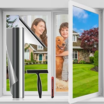Niviy Window Film Mirror Film Window from Outside Opaque from Inside 44.5 x 200 cm Sun Protection Heat Protection Film Anti-UV Self-Adhesive Privacy Blackout Film Silver