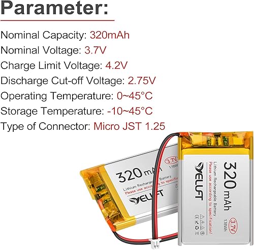 Miniatura 3 de 1 unids 3.7V 320mAh 402535 batería de polímero de litio 1S 1C LiPo batería recargable con placa de protección, micro JST 1.25 enchufe compatible