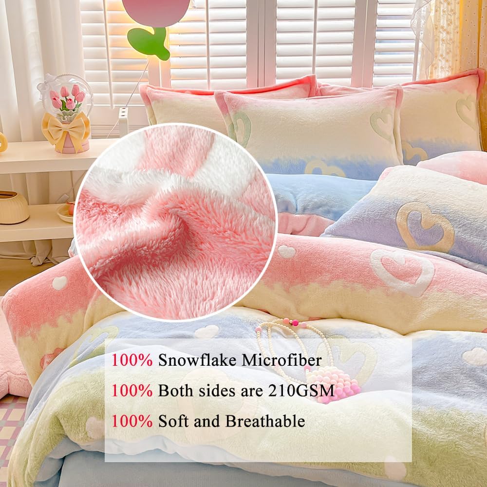 Rainbow Love Kids Duvet Cover Set Cute Kawaii Bedding Set Twin Size Snowflake Fluffy Comforter Cover Blanket Soft Reversible Duvet Cover Room Decor for Girls Women Boys(Love,Twin) - Image 3