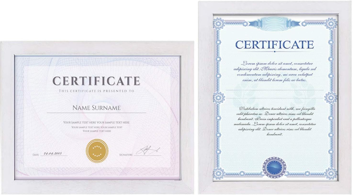Emfogo 8.5x11 Certificate Frames with Stand Rustic Wood Document Frames with High Definition Glass Diploma Frames for Wall or Tabletop Display Set of 2 (White)