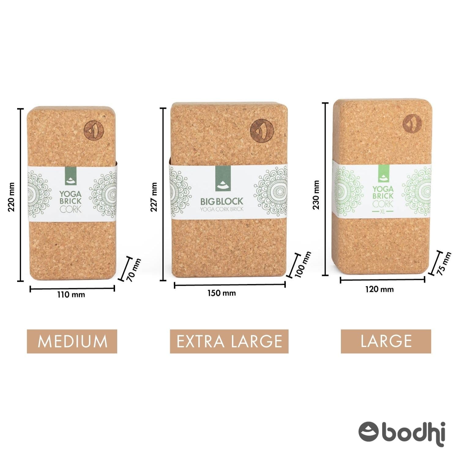 Bodhi Blocco da yoga in sughero | singolo e come set | 100% sughero naturale – Lotto universale per yoga | Ecologico e sostenibile | Strumento per le tue asana, stretching e rigenerazione
