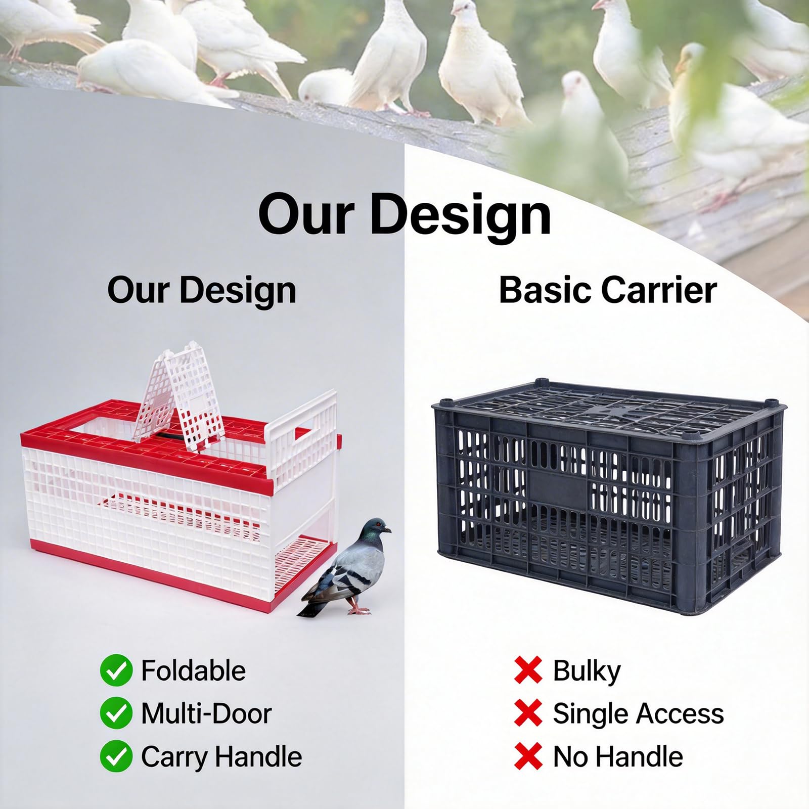 Caja Plegable de plástico para Transporte de Palomas con Capacidad para 14 Palomas, Jaula de Transporte de Carreras con asa y Puertas Laterales para Entrenamiento, liberación y competición