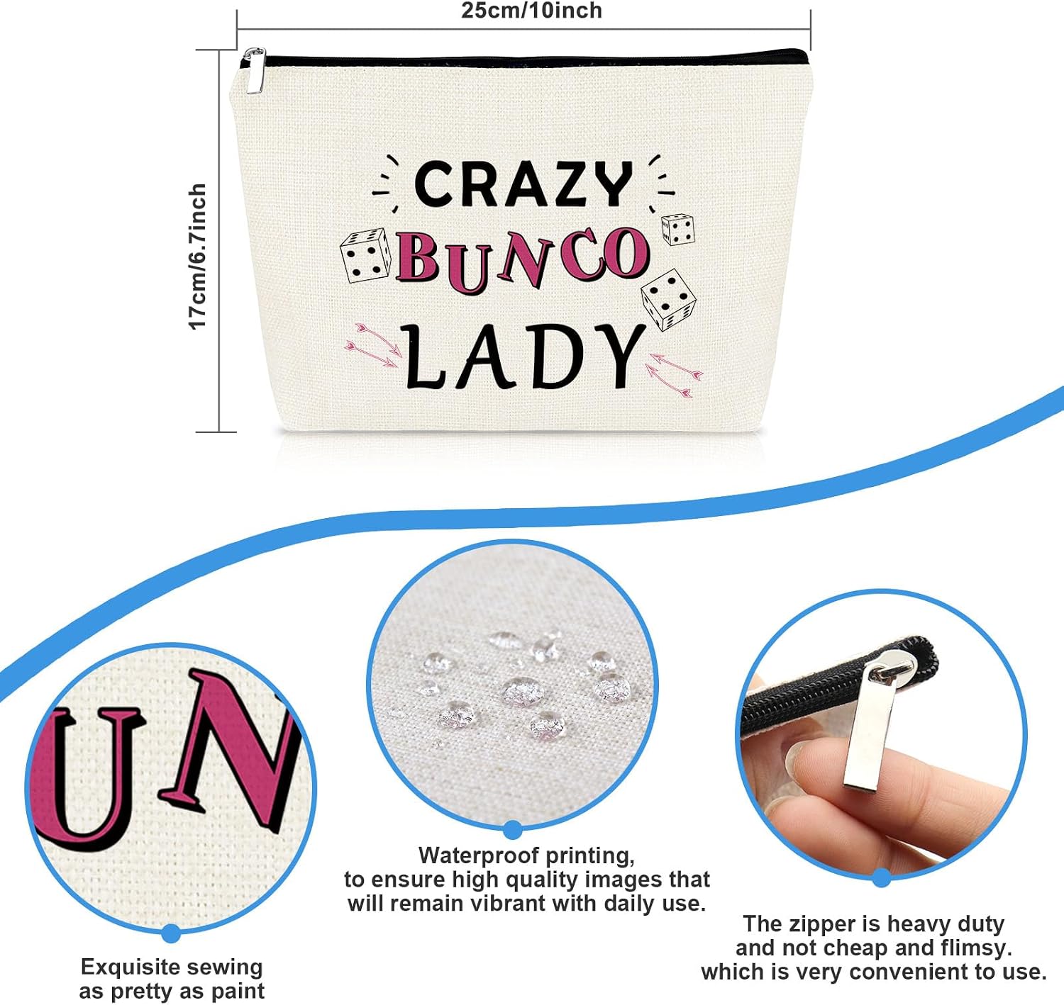 Bunco Gift Gambling Lover Makeup Bag Bunco Night Queen Gifts for Women Game Gambling Lucky Accessory Pouch Cosmetic Bag Christmas Birthday Present for Gambler Travel Zipper Make Up Toiletries Pouch image 2