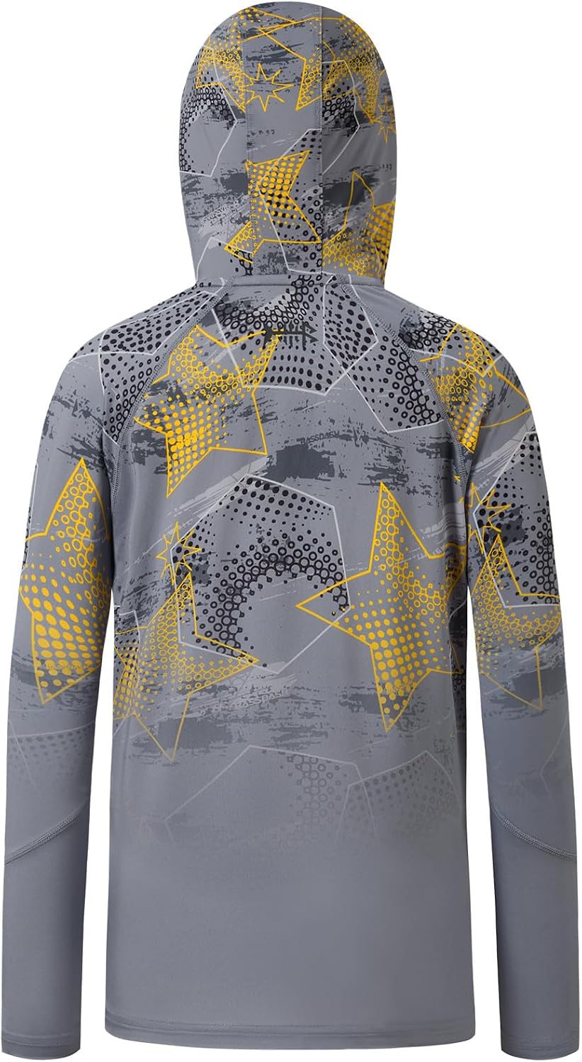 BASSDASH Youth UPF 50+ Hooded Shirts with Mask UV Neck Gaiter Sun Protection Long Sleeve T Shirt for Fishing Swim