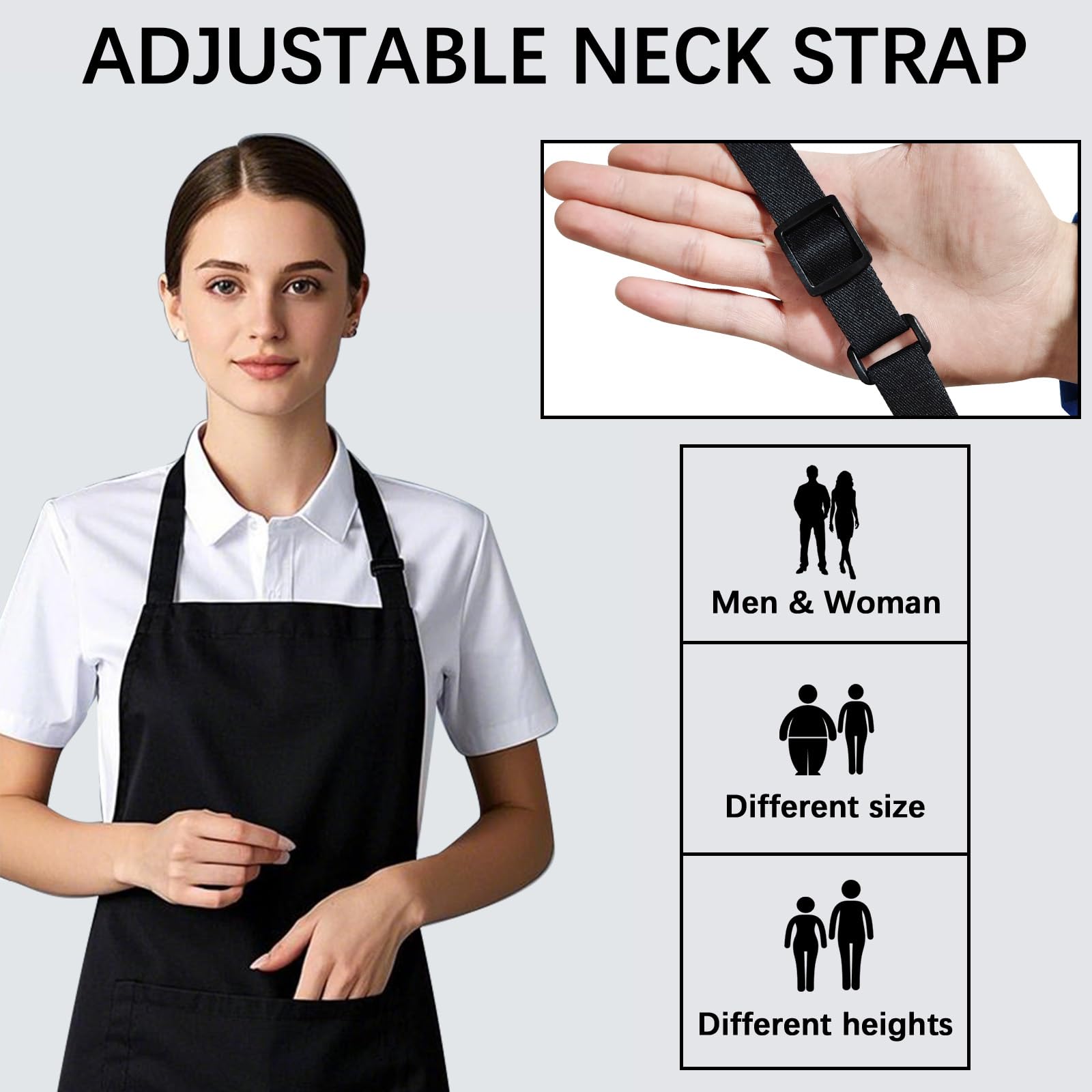 Delantales unisex negros con 2 bolsillos, para cocinar, cocinar, barbacoa, dibujo, 10 unidades, color negro