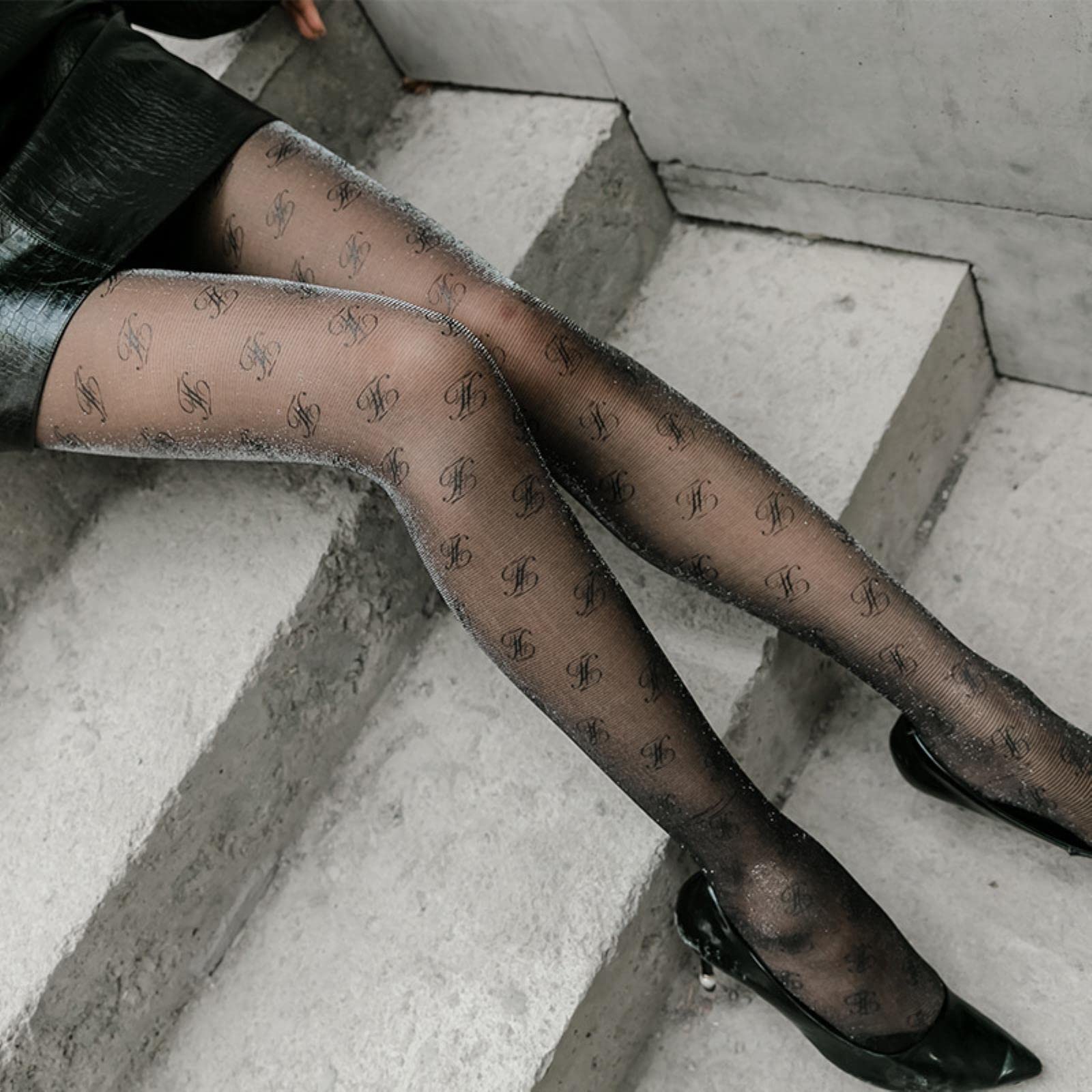 Medias Sexis Otoño e Invierno nuevos Calcetines Luminosos Letras Impresas Medias Sexis combinables para Mujer (Talla única Brillante)