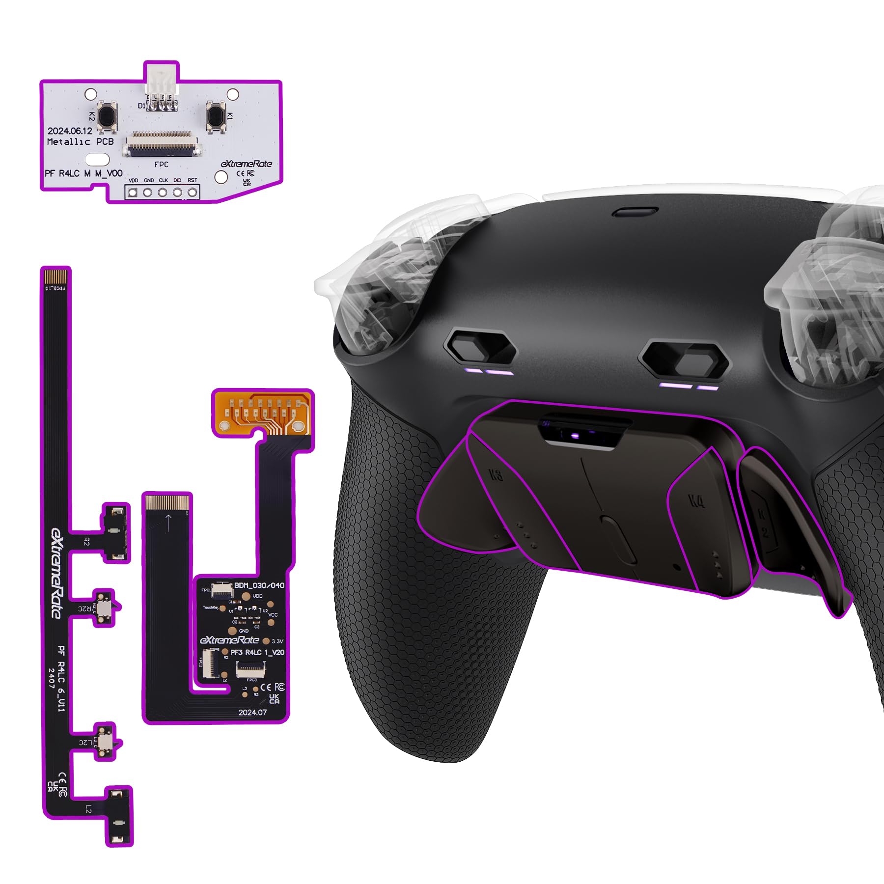 eXtremeRate RISE4 Plus MAX Remap Kit per ps5 Controller BDM-030 040 050 060, 4 Palette Posteriori Programmabili in Metallo & Clicky Trigger Stop per ps5 Joystick - Senza Controller, Nero