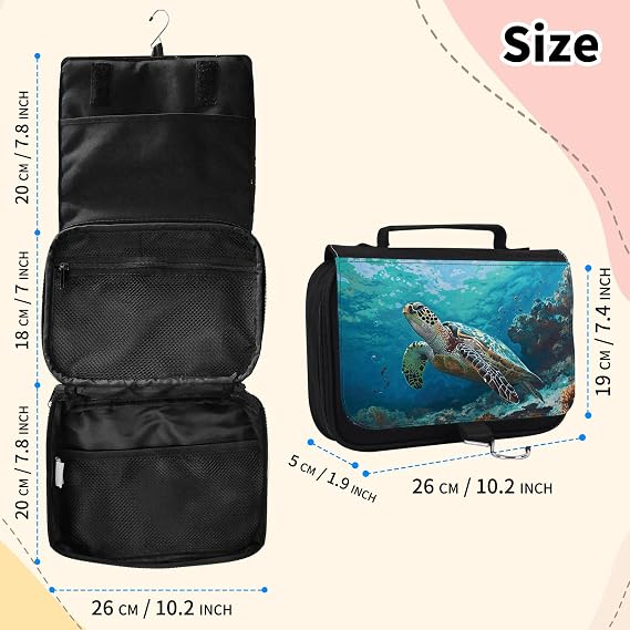 Toiletry Bag, Hanging Travel Bag for Toiletries, Makeup Cosmetic Bag Organizer, Carry-on Travel Accessories Essentials, Green Sea Turtle