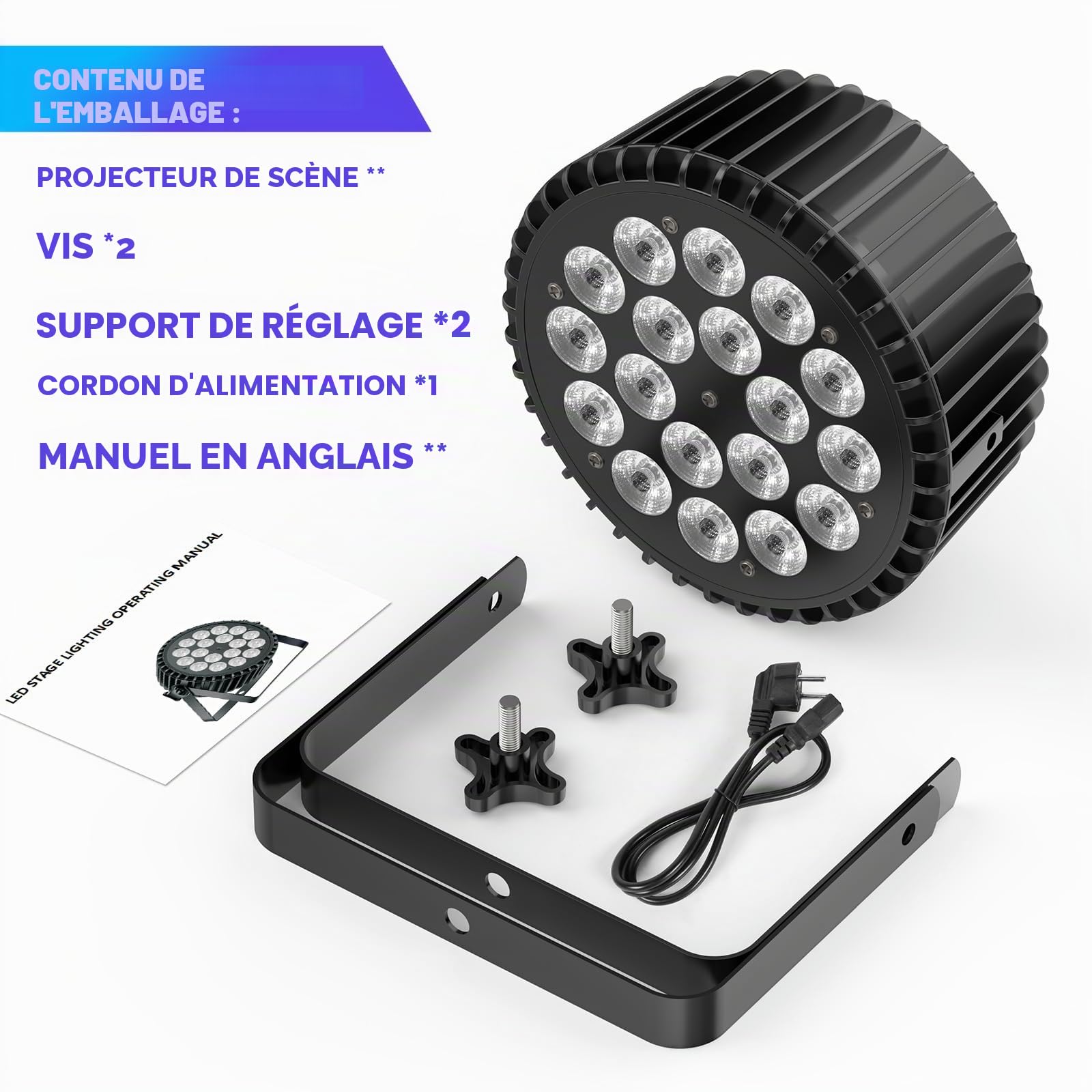 4PCS RGBWA UV Projecteur Par LED 200W, 18 LED Lumiere de Scene avec D MX 7/10CH et Activation Sonore, Jeu de Lumiere Soiree DJ pour Bar Disco Fête Mariage Noël Halloween
