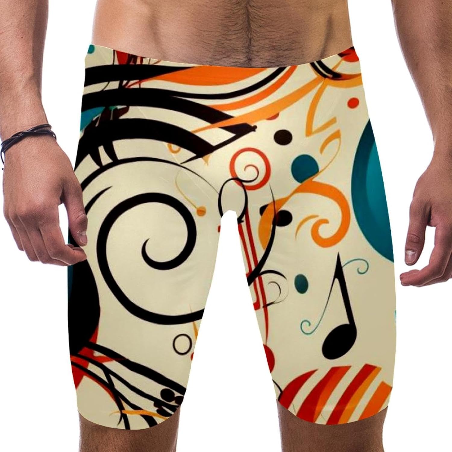 Colorful Music Notes Jammer Swimsuit Mens Swim Jammers Endurance Long Racing Training Swimsuit