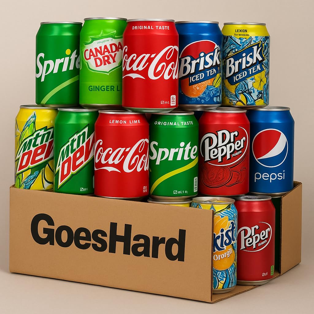 GoesHard- Soda Soft Drink Variety, 8 Flavor Soda Assortment Variety 12 Fl Oz. Cans (18 - Pack)