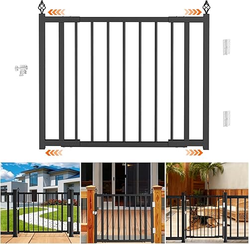 Puerta de valla de cubierta resistente, no requiere corte, ajustable mejorada de 37.4 a 49.2 pulgadas de ancho x 37 pulgadas de alto, puerta de