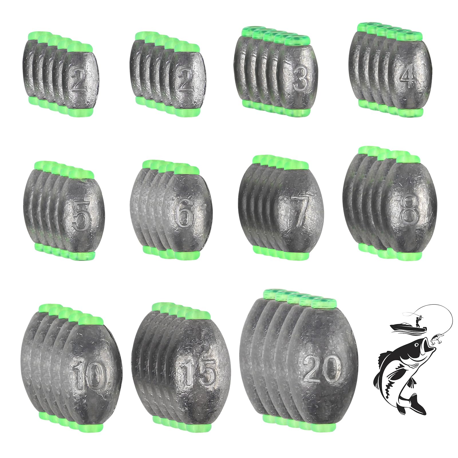 Vaskula 55 Pièces Plombs Pêche Drop Shot avec Noyau Plastique 2g-20g Amovibles
