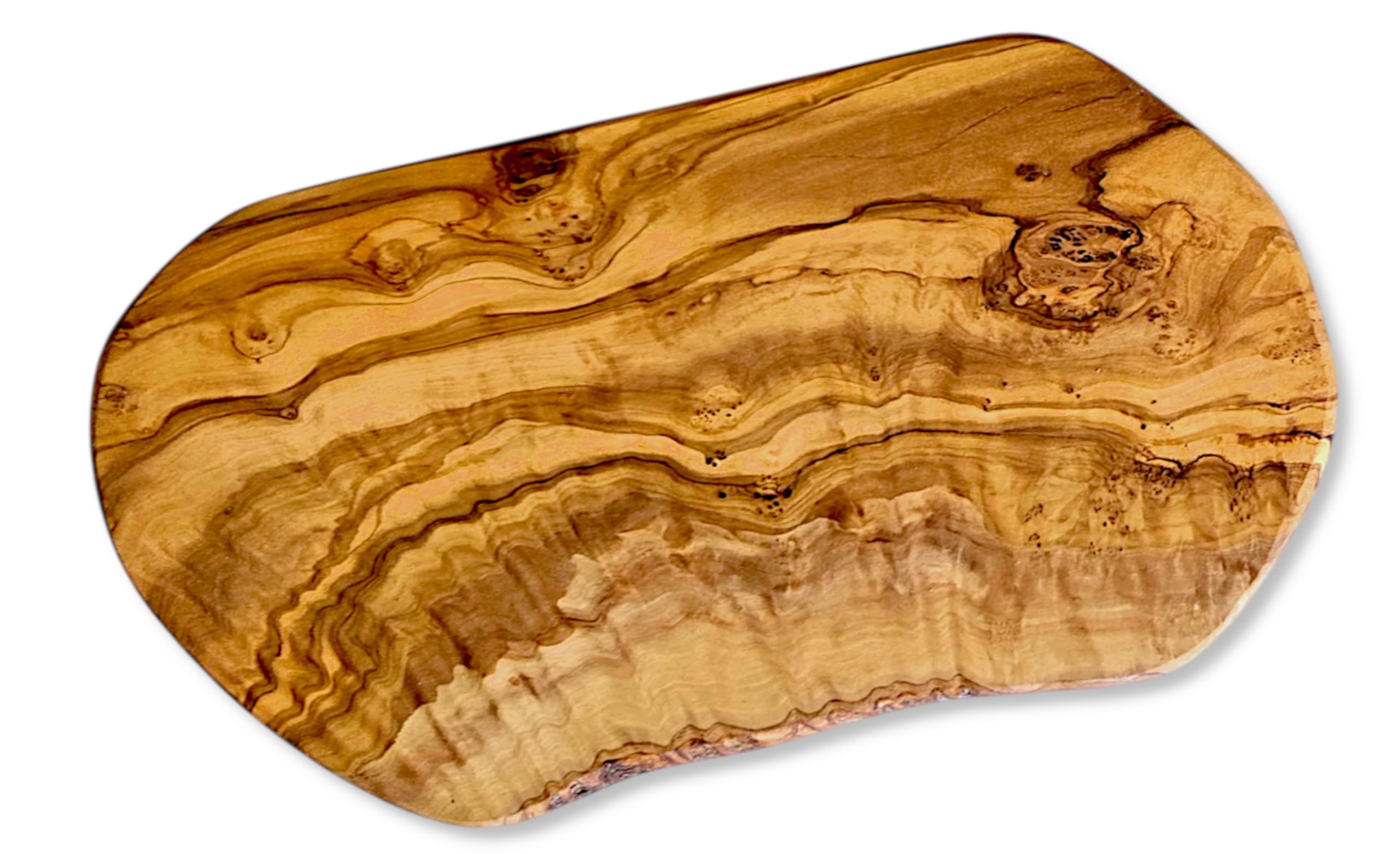 Tabla de cortar de madera de olivo en corte natural, para servir, para carne, antipasti, para pan, madera de olivo (36-38 cm)