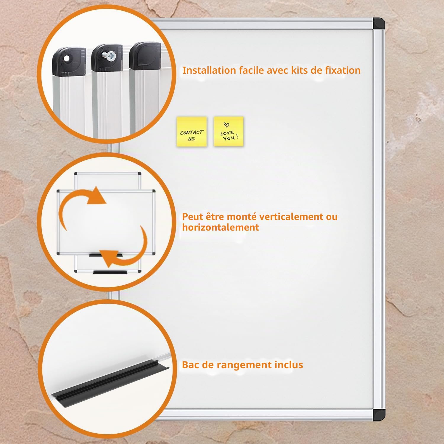 VIZ-PRO tableau blanc magnétique avec cadre en aluminium et porte-marqueurs, effaçable à sec, 90 x 60 cm, idéal pour bureau, école et maison