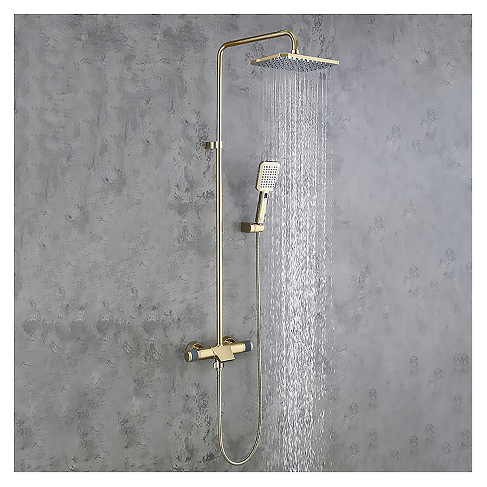 di Doccia termostatica Dorata con Cucciolo di Pioggia Quadrata della Doccia con Pioggia Quadrata con Set Combo Portatile, Set di rubinetti per Doccia a Parete Completa Completa