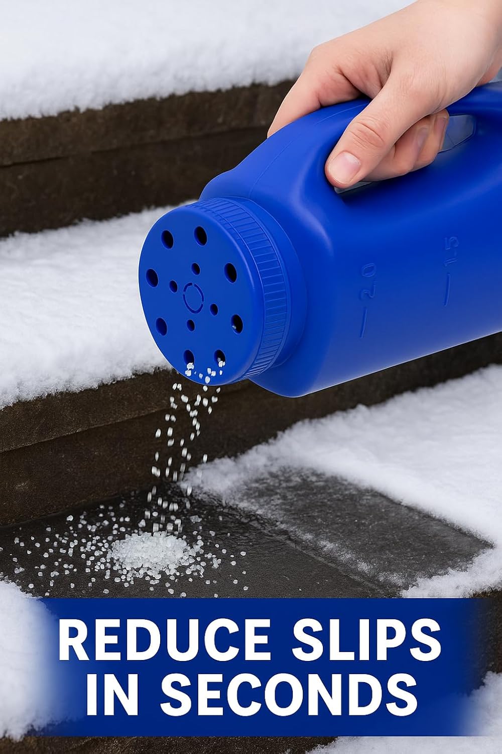 Katai – 2L (70 oz) Hand Held Spreader – Adjustable Hole Size for Seeds, Fertilizer, Salt & Ice Melt – Heavy-Duty Garden Spreader with Scoop – Blue