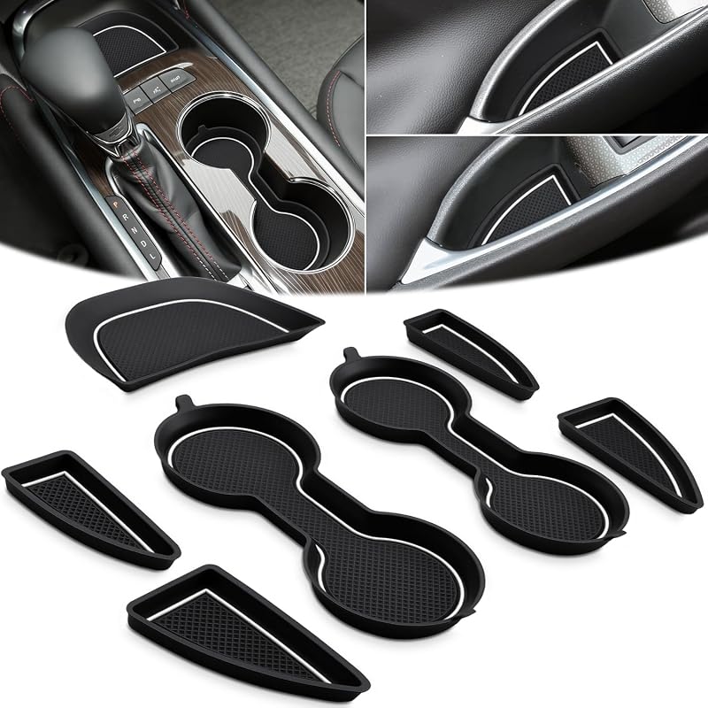 Kit de inserções para porta-copos em silicone auovo compatível com Chevy Malibu 2017 a 2025, branco, com revestimentos para portas, 7 peças