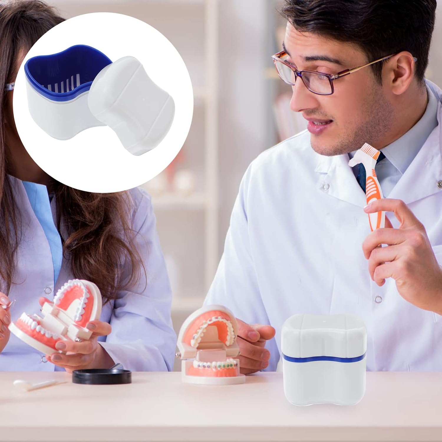 KOMBIUDA Denture Storage Box Rinsing for False Teeth Portable and Capacity Denture Retainer Holder for Easy Cleaning and Travel