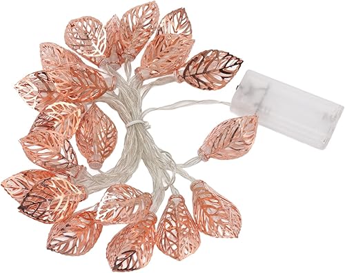 Miniatura 1 de Guirnalda de luces de hojas, 20 luces LED en total, color oro rosa para interiores y exteriores, funciona con pilas, cadena de luces de hojas para