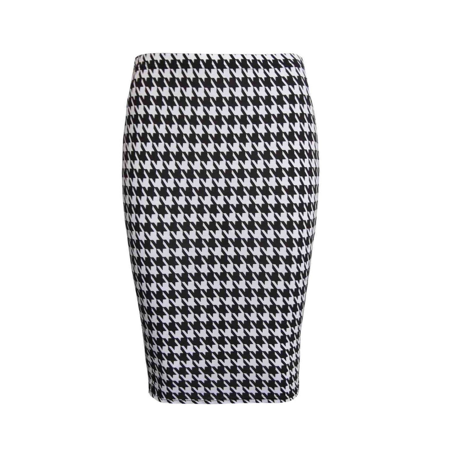 Women's Dog Tooth Print New Printed Midi Bodycon Pencil Skirt High Waist Tube Skirt Fancy Dress (S/M (Uk 8-10), )