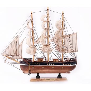 Sailing Boat Decorative Wooden Sea Ship Model for Office Desktop 30 cm