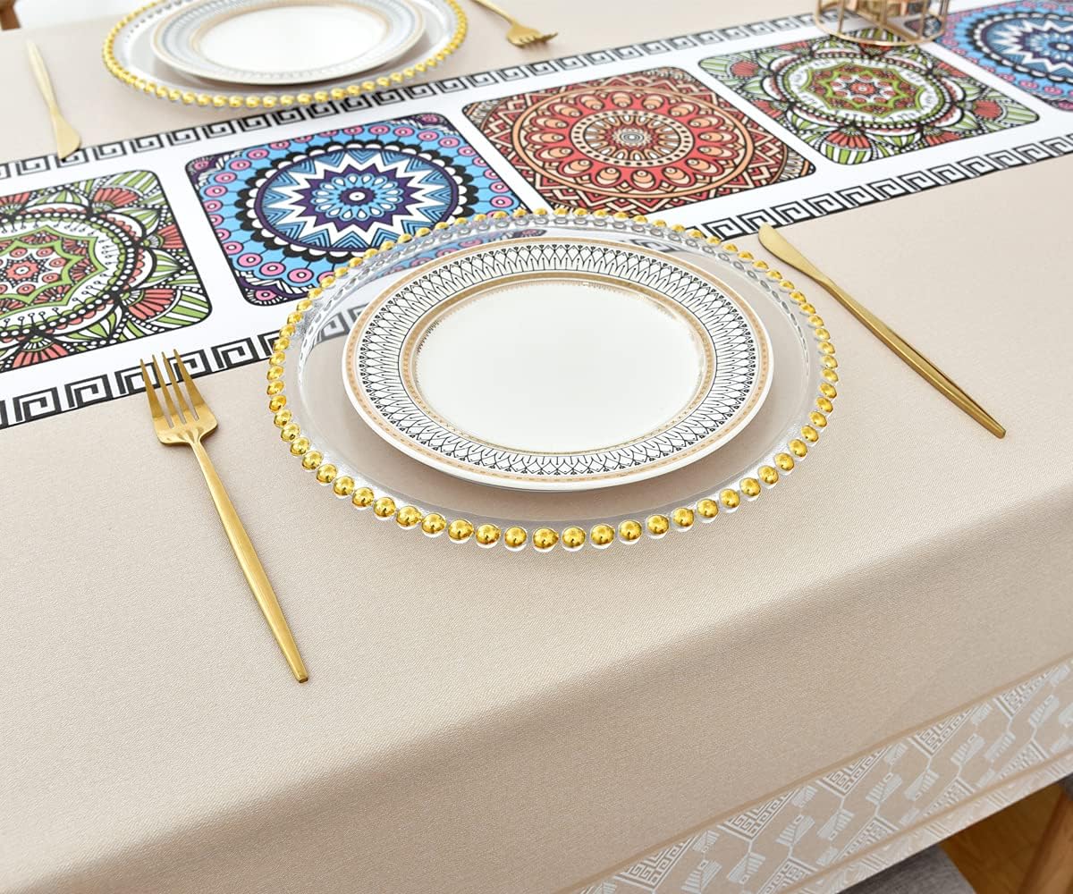 Zobesta Vinyl Table Cloth Rectangle Tables 55 x 70 Inch, Beige Plastic Tablecloth PVC Table Cloth Table Cover Waterproof Vinyl Tablecloths Rectangle for Kitchen and Outdoor Manteles
