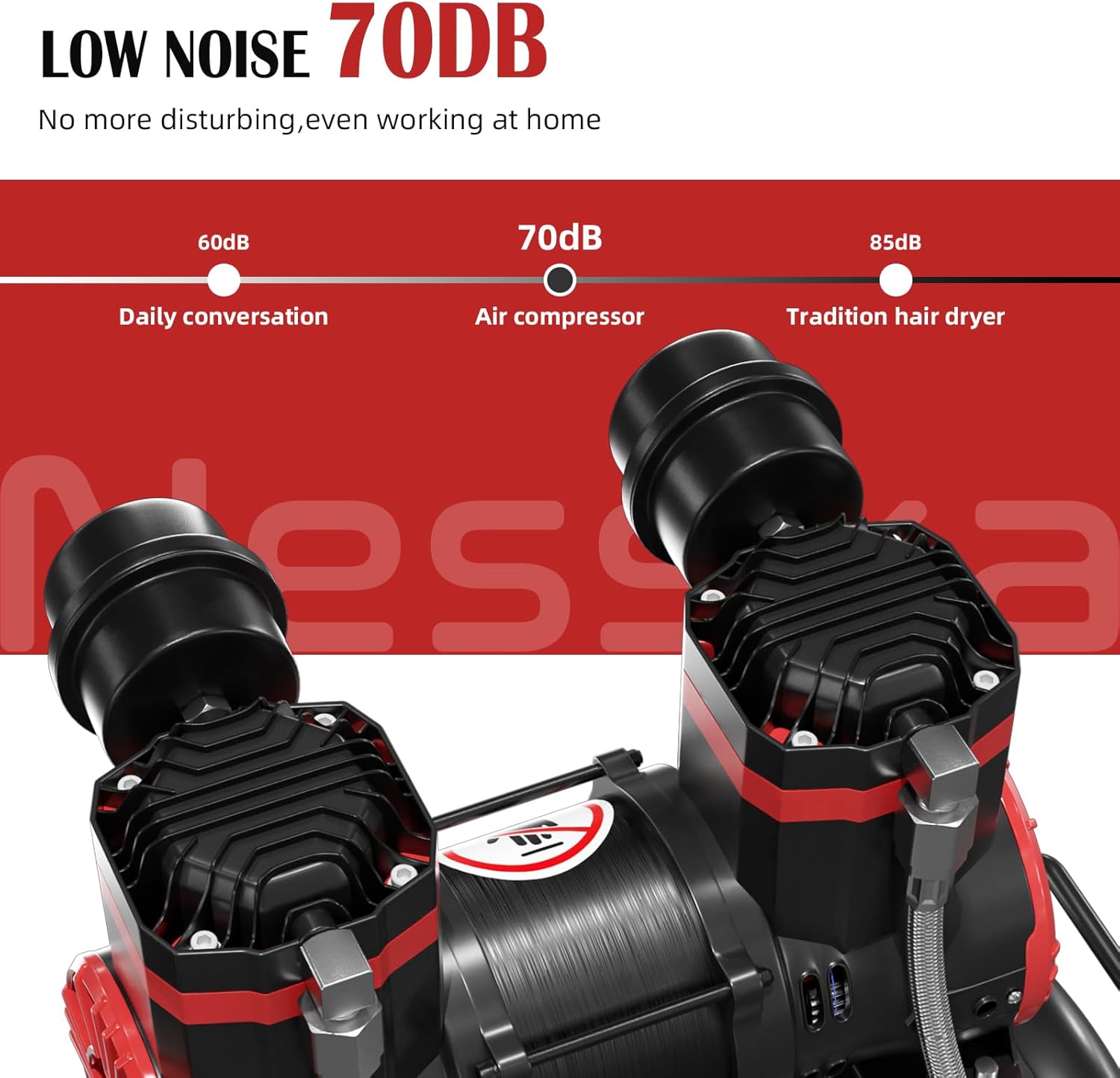 10 Gallon Portable Air Compressor, 2HP 8.76 CFM@115PSI 70dB Oil-Free Ultra Quiet Air Compressor for Car Repair, Spray Painting, Woodwork Nailin, 110V/60hz - Image 6