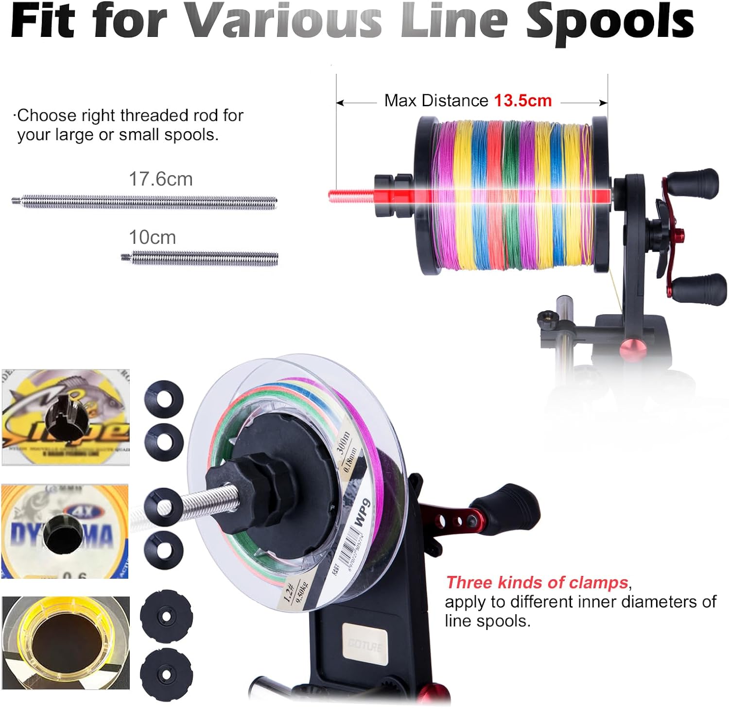 Goture Fishing Line Spooler for Fishing Reel, Fits Spools up to 5.9 in Fishing Spooler, Available in Two Lengths Fishing Reel Line Spooler, Adjustable Friction Machine Spooling Station System