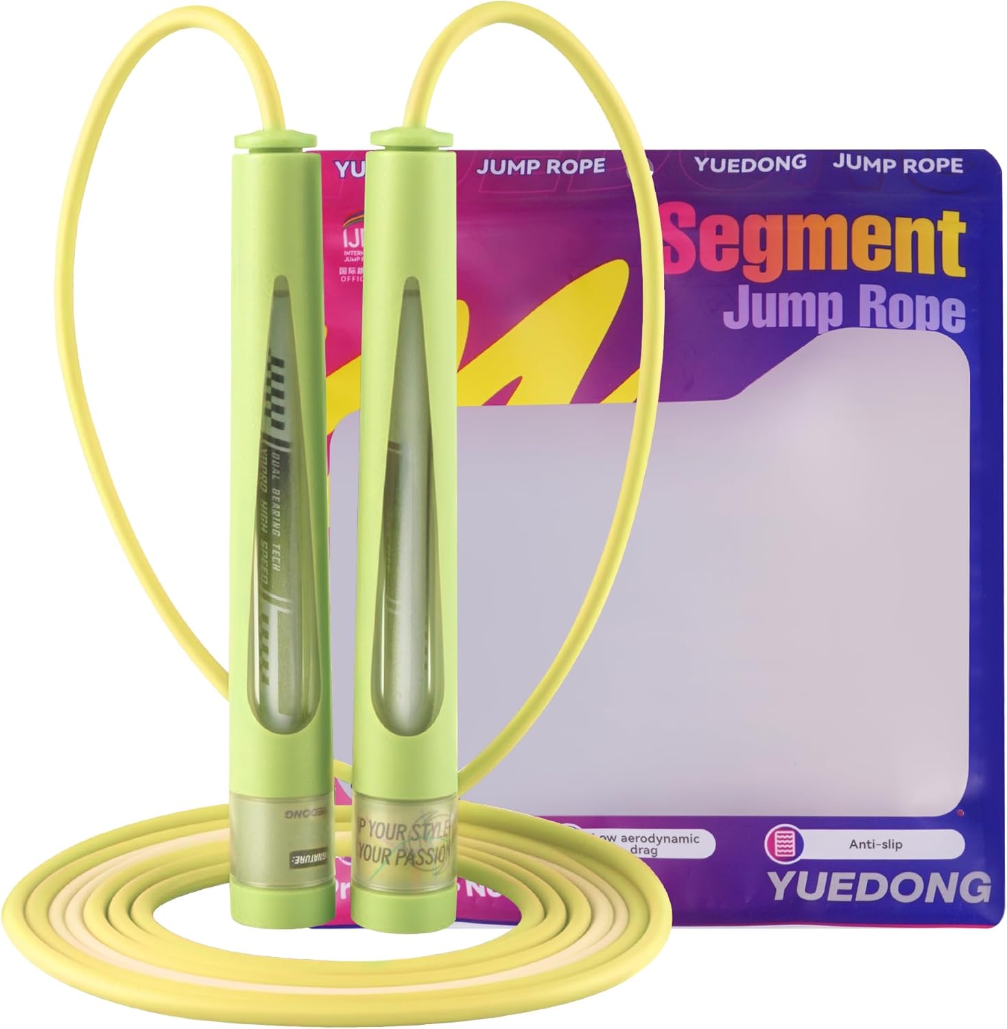 YUEDONG Adjustable Speed Jump Rope with Dual Ball Bearings - Tangle-Free Two-Section Skipping Rope, Ergonomic Thumb Groove Anti-Slip Handles with Transparent View Window for Men Women Kids Fitness Cardio Workout Beginners