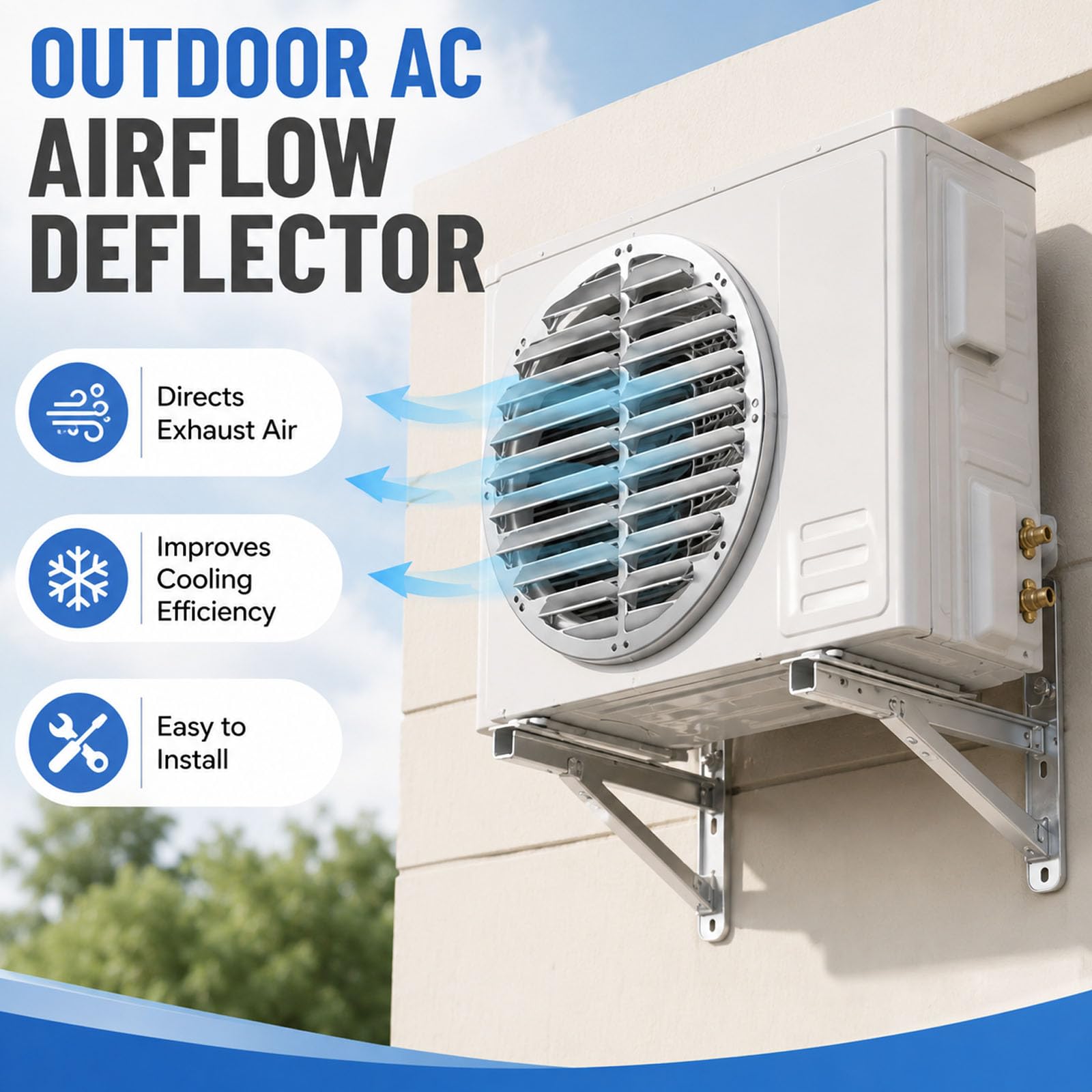 Deflettore Flusso Aria AC Esterno Copertura Guida Vento per Climatizzatore Split in Acciaio Inox Adatto per Prese d'Aria Rotonde e Quadrate Round 46cm-18.1in