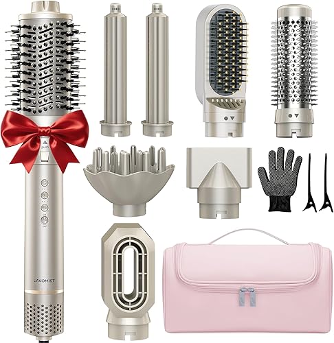 Moldeador de Aire Caliente 8 en 1 de Doble Voltaje y Cepillo Secador de Cabello con Accesorios Alisador y Rizador, 110,000 RPM Secado Rápido Iónico