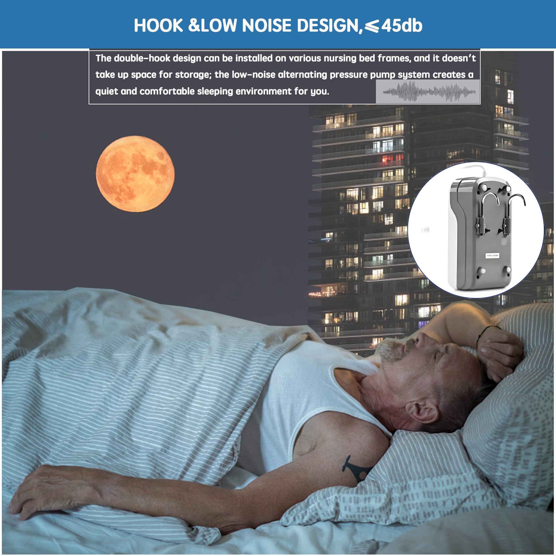 Matelas Anti Escarre Alternée - Prévention des escarres, Matelas à Pression d'air pour Lits d'hôpitaux et Lits d'habitation avec Pompe à Pression alternée, Bleu
