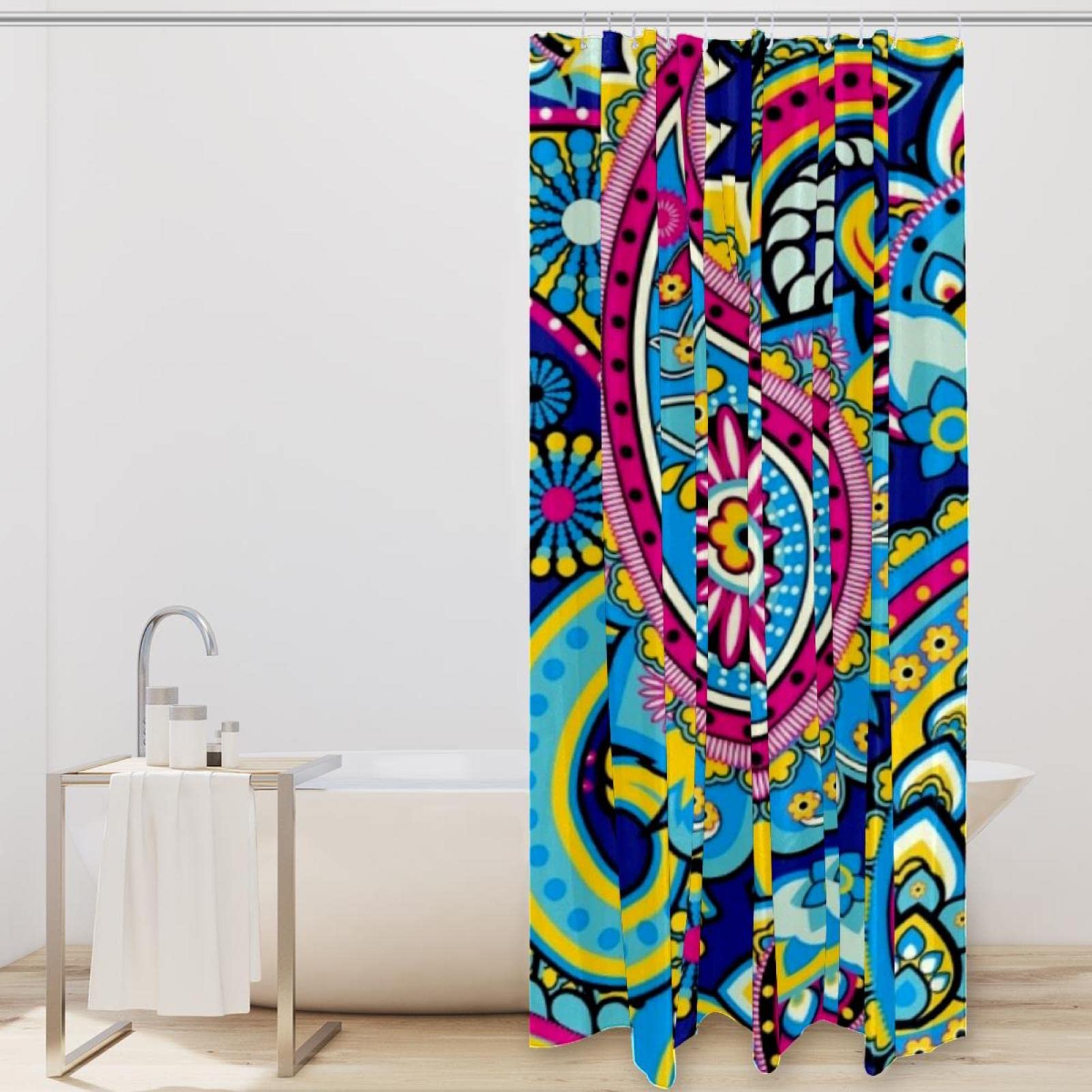 Tenda Doccia In Tessuto Impermeabile Con Motivo Boho Paisley - Set Con 12 Ganci - 182x182 Cm - Tenda Da Bagno Lusso Per Casa, Lavabile - 3