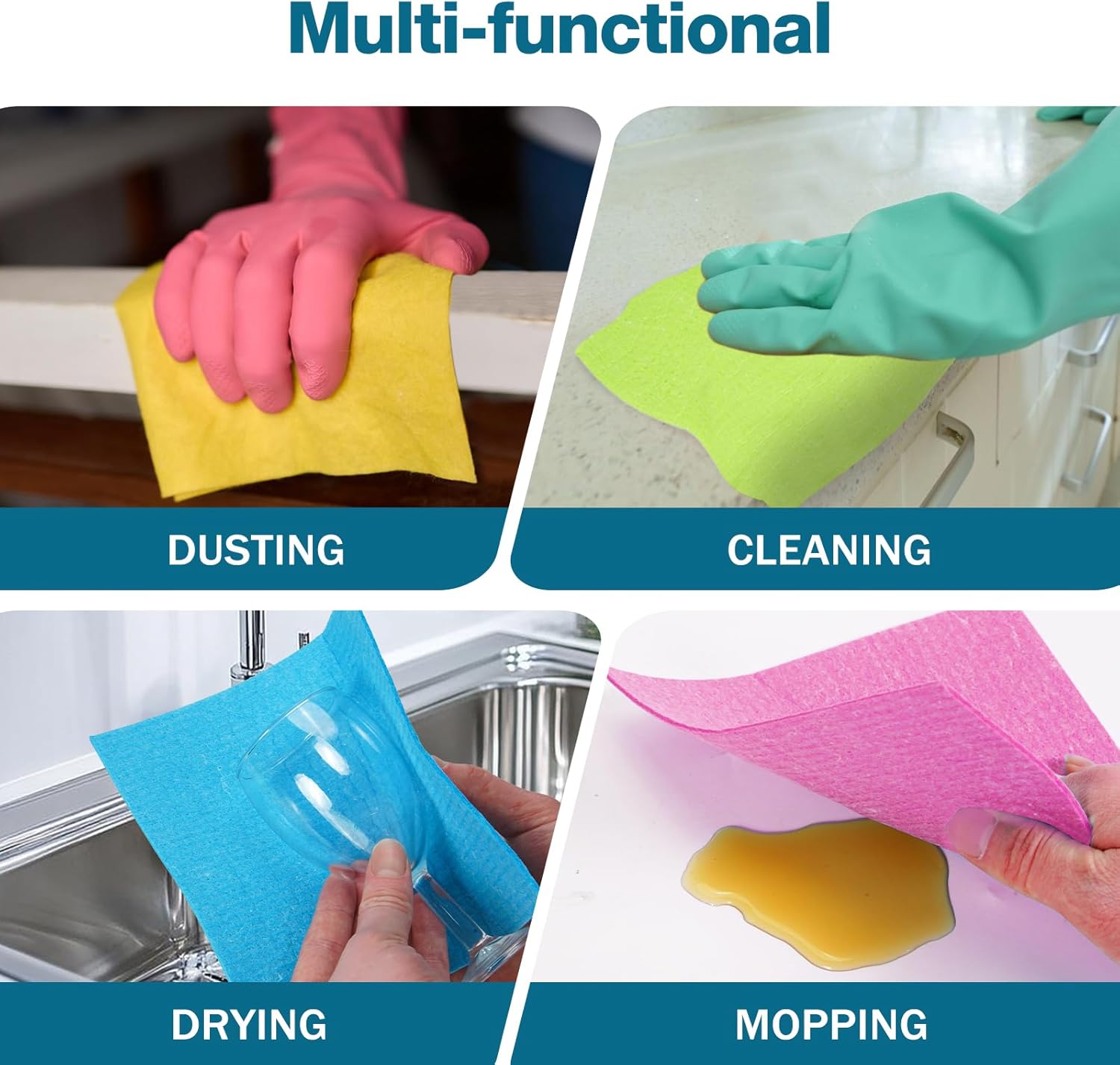 Swedish Dishcloths for Kitchen, 15-Pack - Extra Absorbent & Fast Drying, Reusable Washable Cleaning Cloths, Eco-Friendly Kitchen Towels Replace Sponges & Paper Towels - Image 3