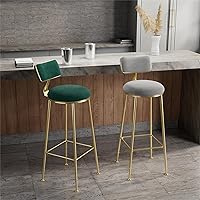 Vista 8 de Taburetes de bar de terciopelo modernos con respaldo y patas de metal dorado, cómodas sillas de bar altas tapizadas para cocina, isla de desayuno