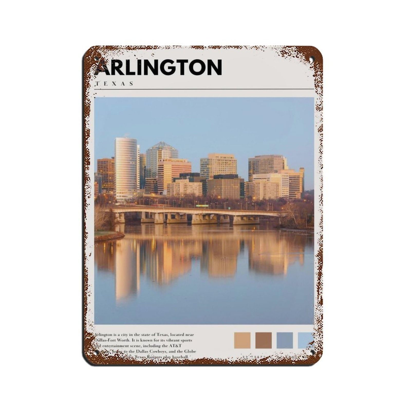Arlington Texas Poster Arlington Art Tin Sign Vintage Metal Pub Club Cafe Bar Home Wall Art Decoration Poster Retro 12x16inch(30x40cm)