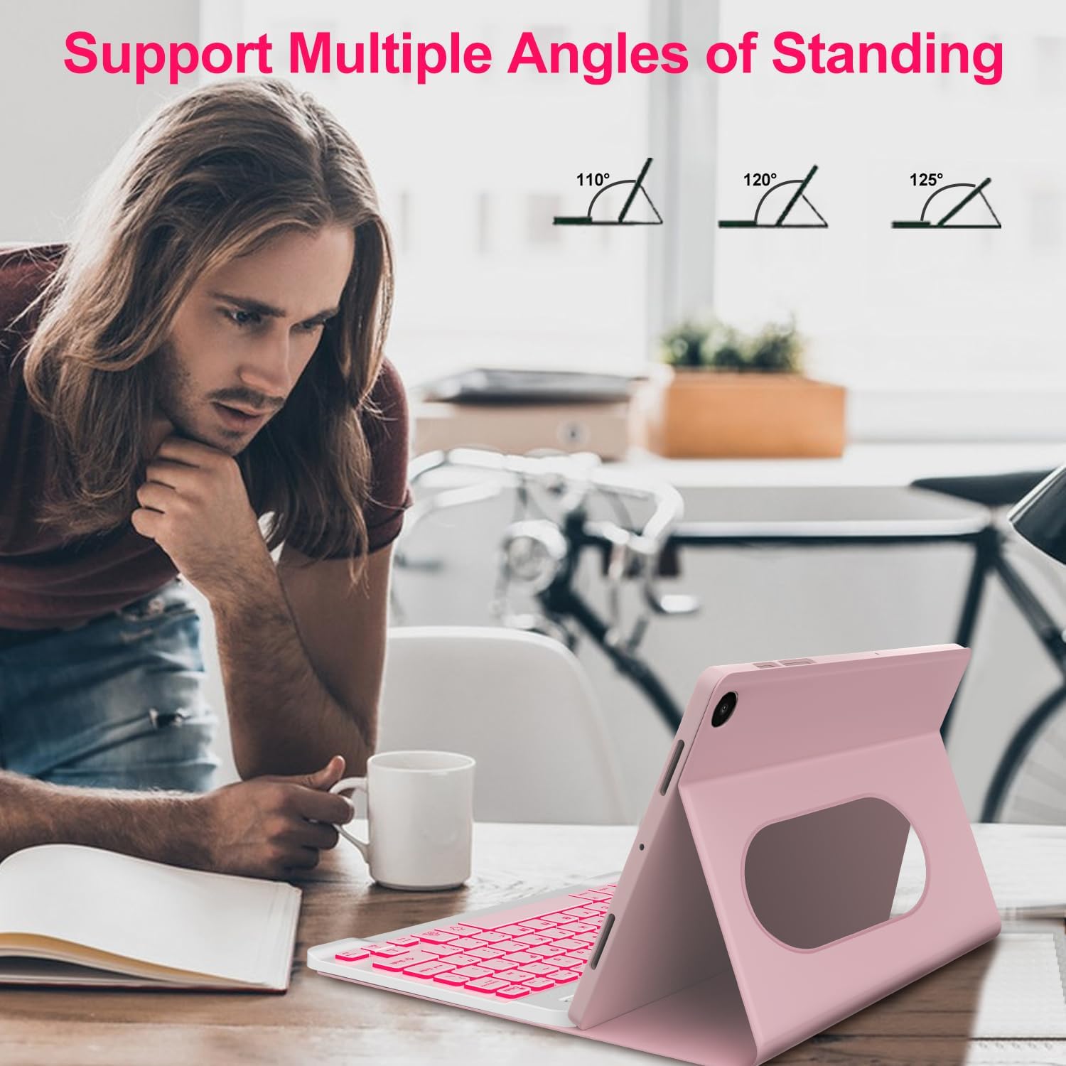 Pixel Tablet Keyboard Case 11” 2023/2024, 7 Color Backlight Detachable Bluetooth Keyboard Cover with Stylus Pen Holder, Google Pixel Tablet Case with Stand Support Charging Speaker Dock Pink