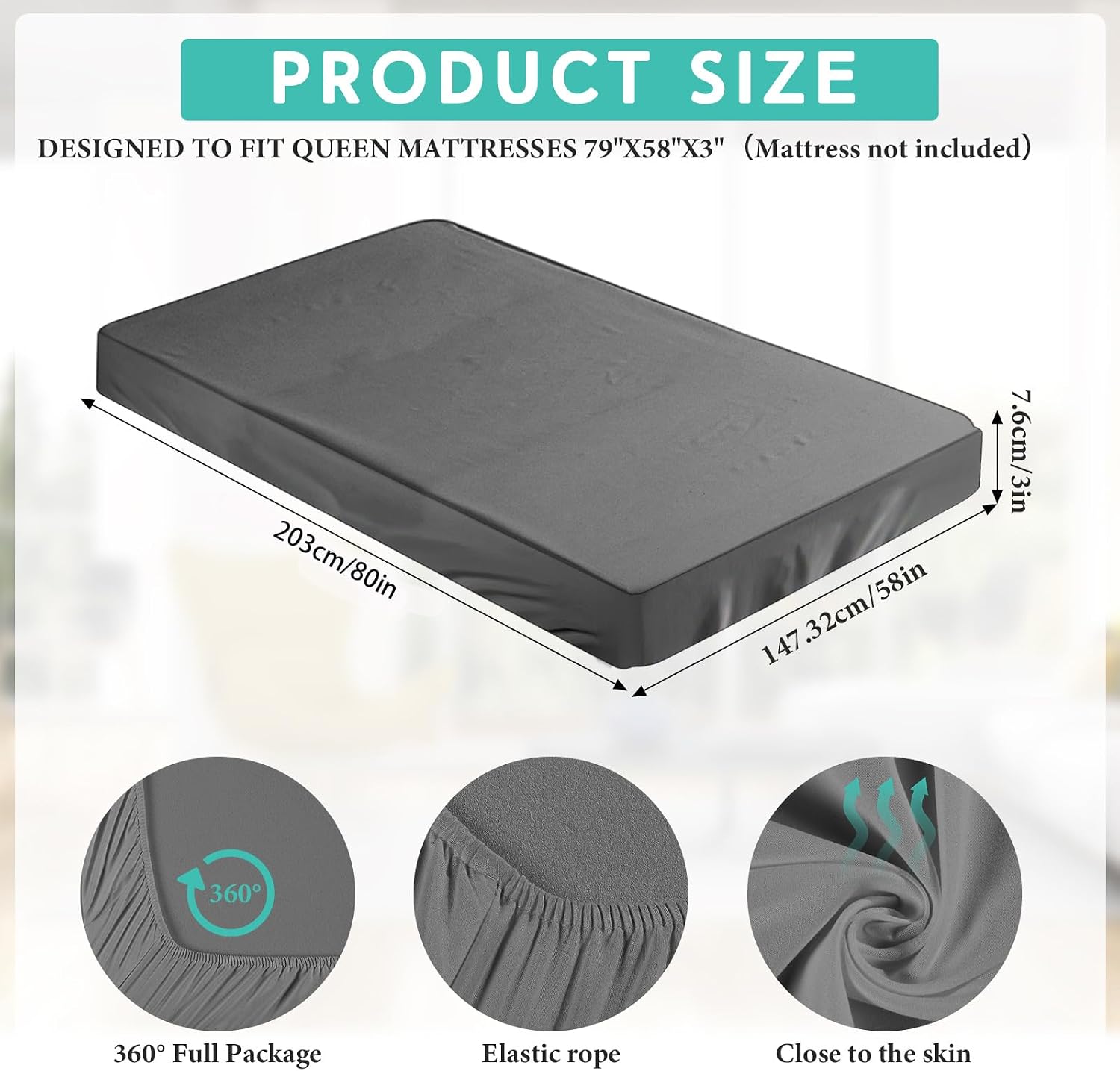 HunnmingRe 2-3 Inch Mattress Topper Cover (Only Cover) Memory Foam Protector Microfiber Memory Foam for Latex Mattress Topper Gel RV(Queen 80 x 60 Inch,Dark Gray)